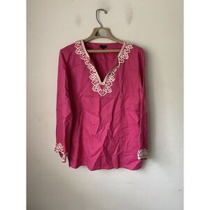 Talbots Womens Shirt Large Pink 100% Linen Beachy Preppy Easter Old Money
